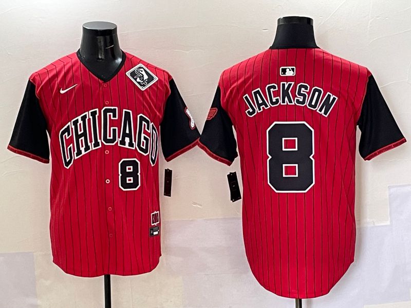 Men 2025 Chicago White Sox #8 Jackson Red Stripe Joint Name Nike MLB Jersey style 38